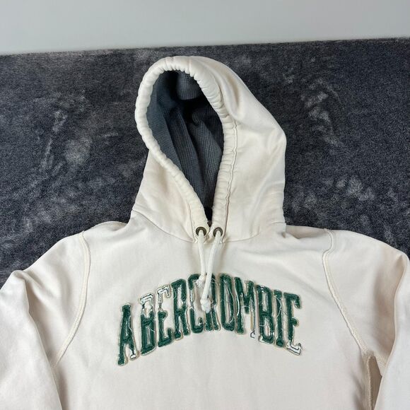 Vtg Y2K Abercrombie & Fitch Waffle Hoodie Pullover Spellout Distressed Men's L* - Picture 2 of 16
